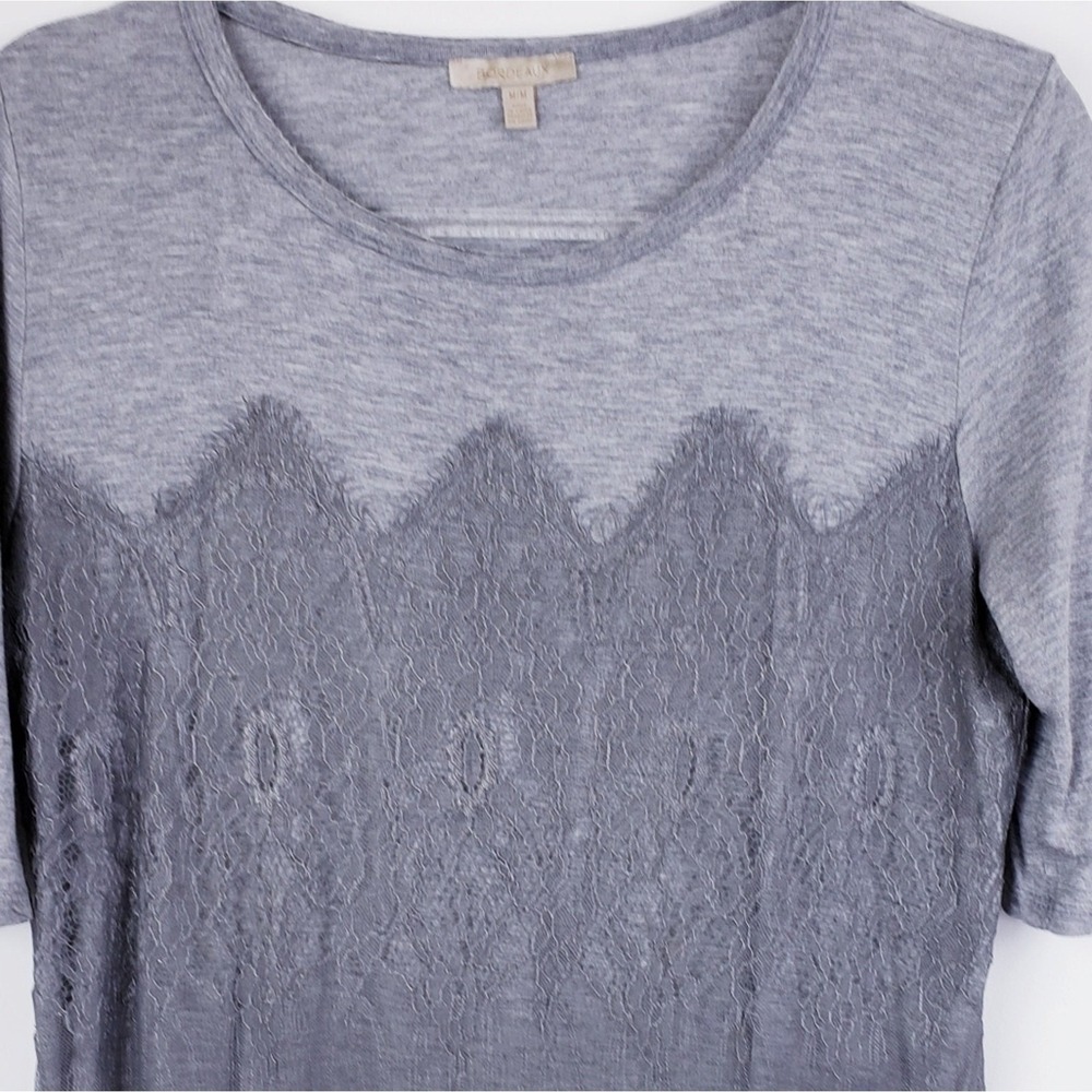 BORDEAUX‎ Anthropologie Grey Lace Overlay Top T-shirt Size Medium - Picture 8 of 8